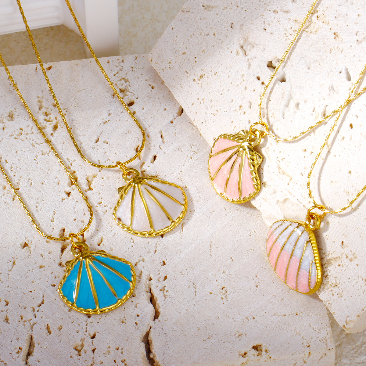 不锈钢贝壳吊坠扇形项链