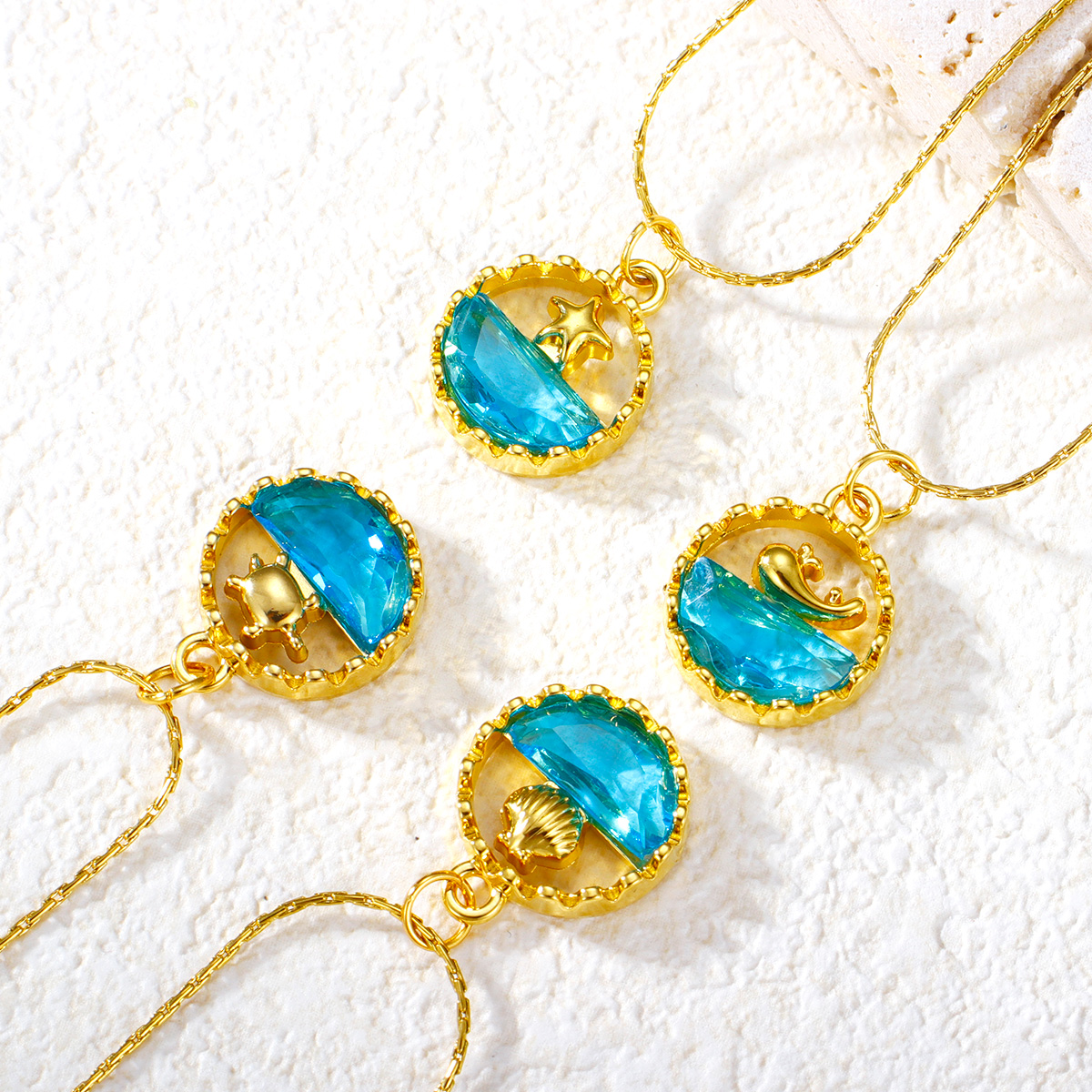 简约蓝色海洋鲸鱼吊坠项链