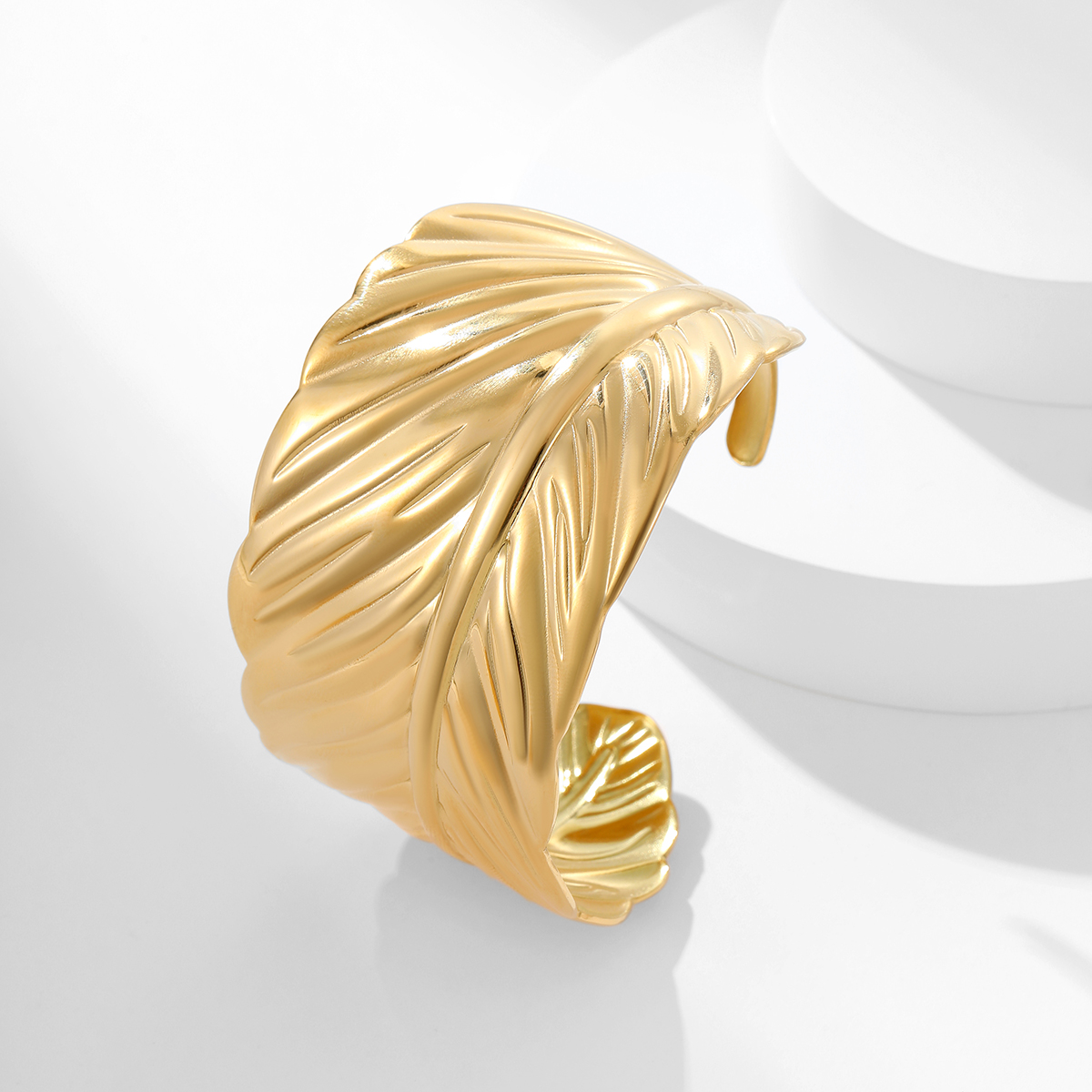 宽叶个性开口夸张金色高级质感手链