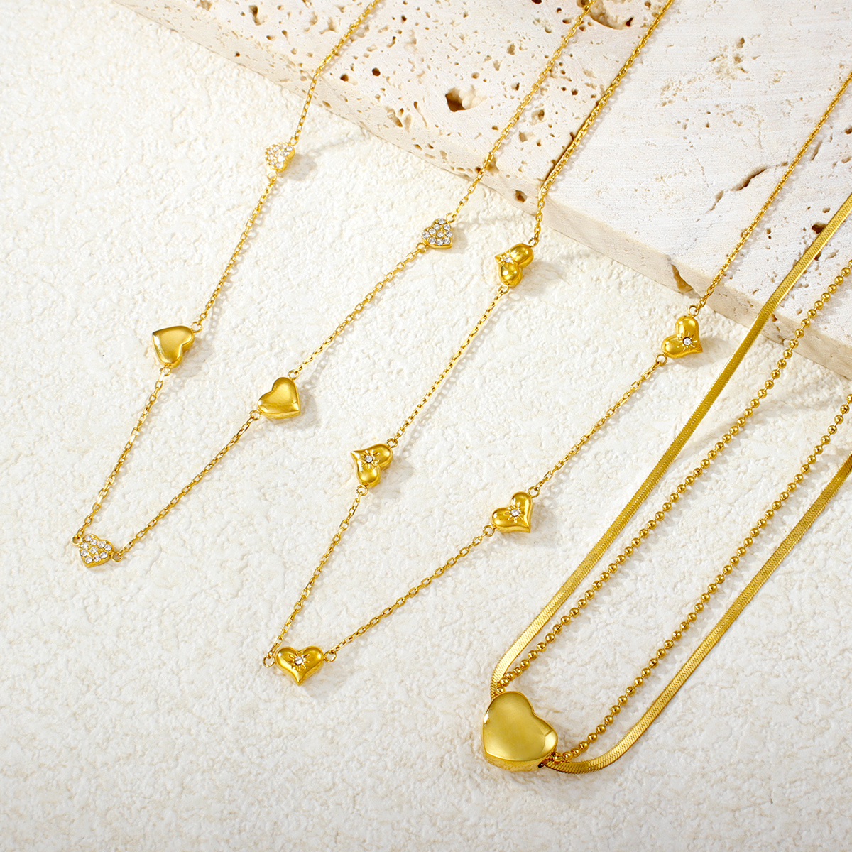 防褪色18K镀金永恒之爱项链不锈钢心形吊坠