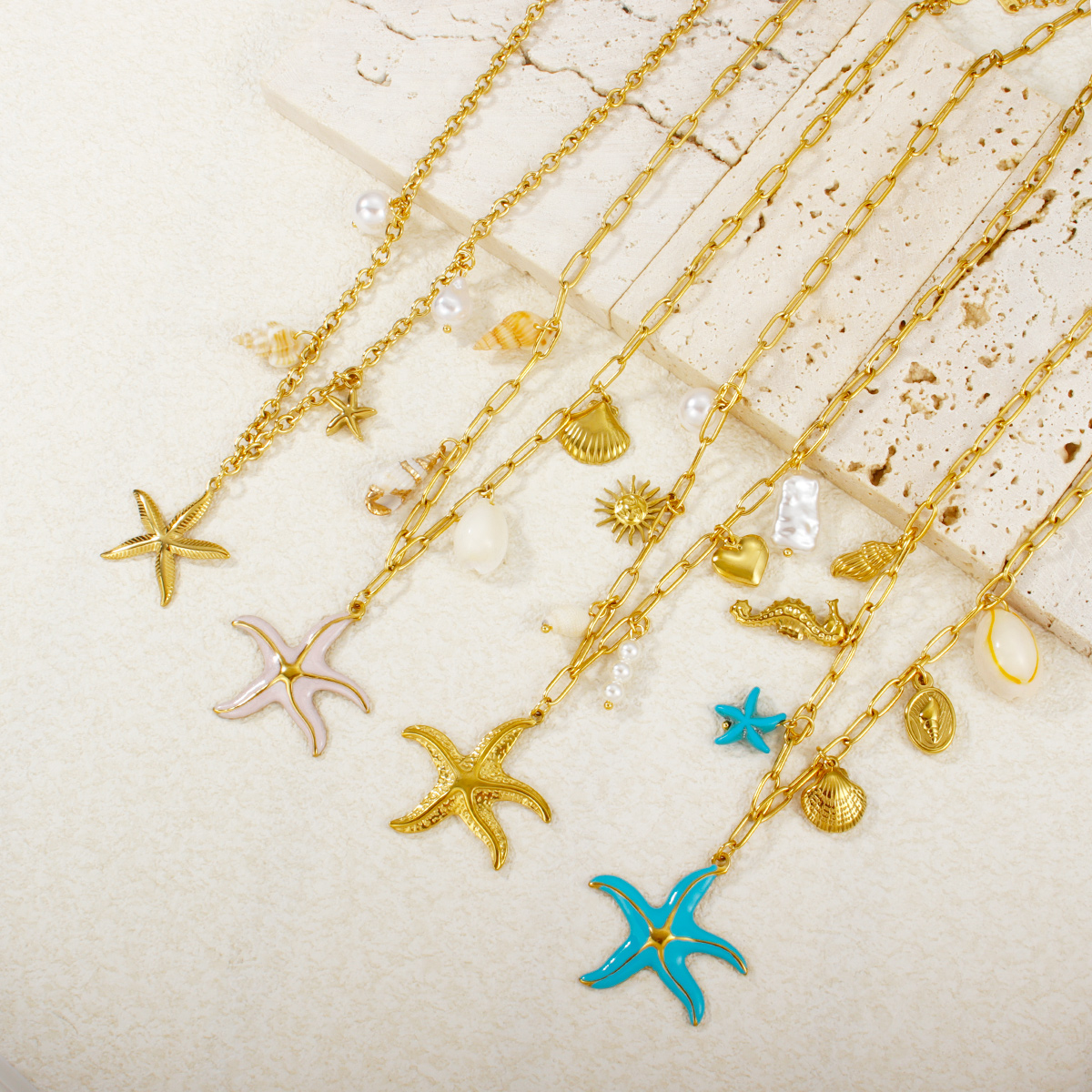 18K镀金不锈钢海星海龟海螺吊坠